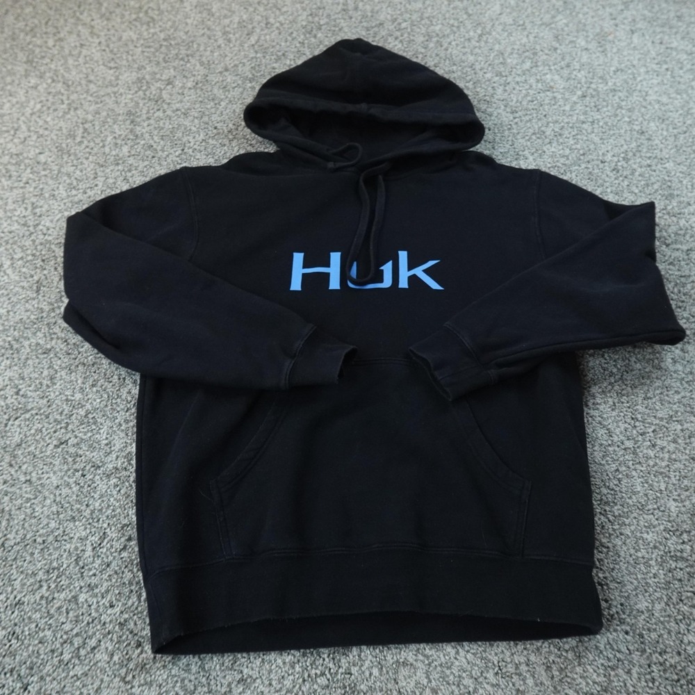 Huk Hoodie Mens S Black Pullover Fleece Sweatshirt Fishing Sweater Outdoor Logo - Picture 2 of 12